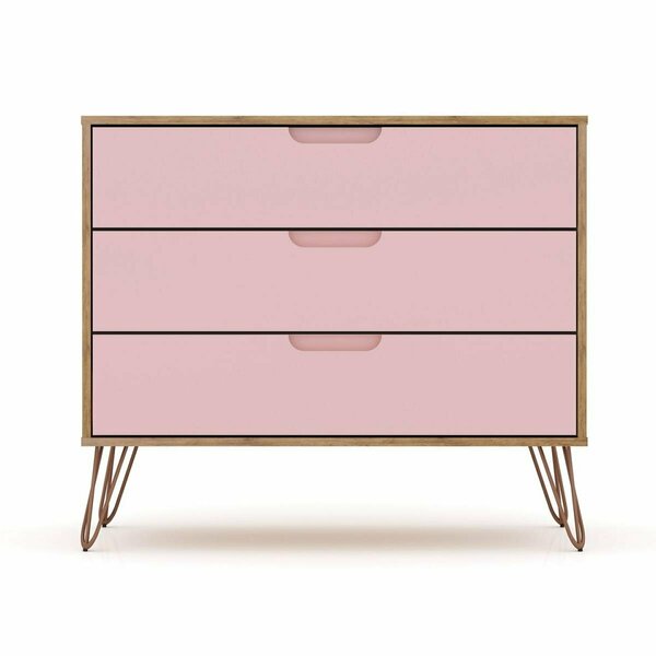 Designed To Furnish Rockefeller Mid-Century-Modern Dresser w/3 Drawers in Nature & Rose Pink, 28.86 x 35.24 x 17.52 in. DE2616291